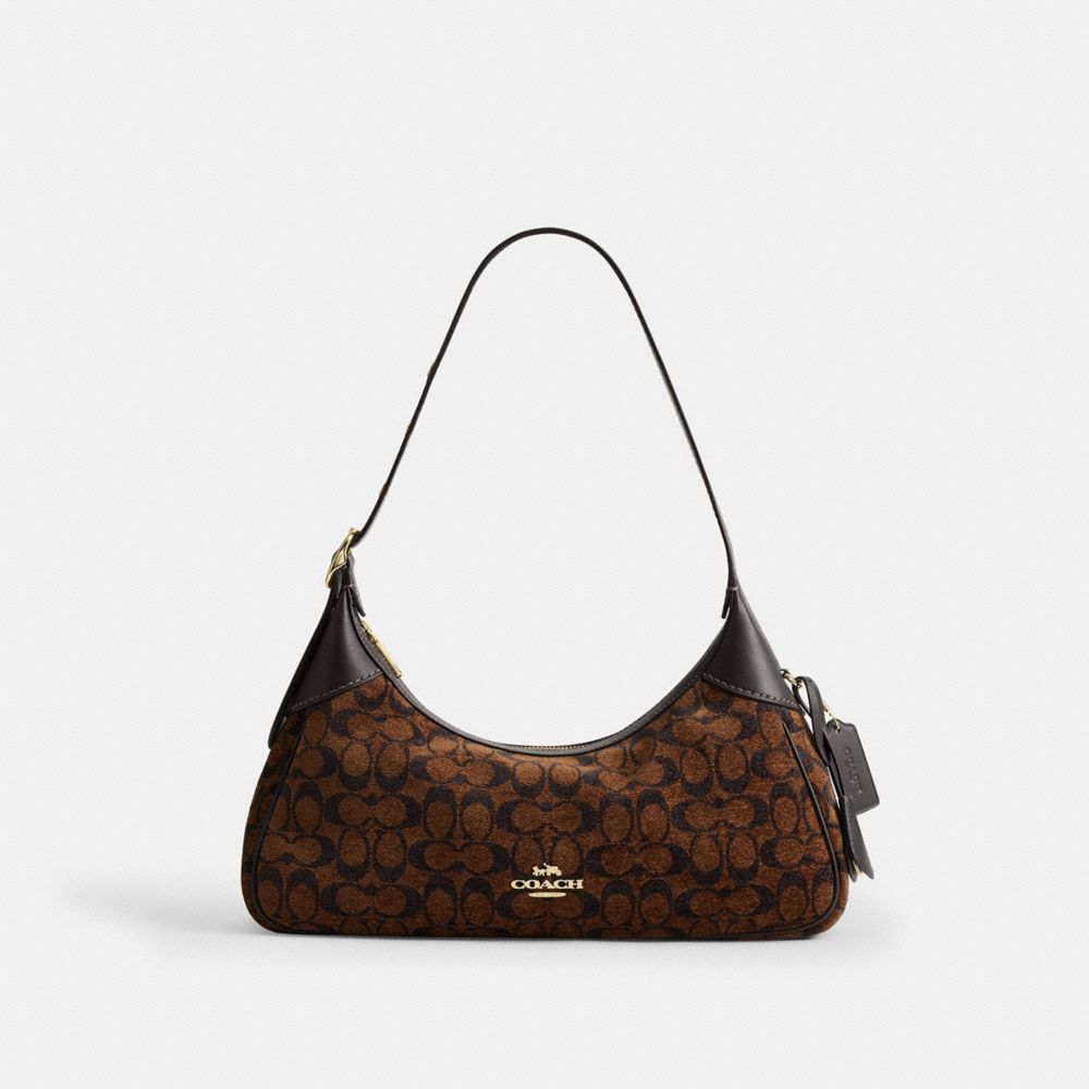 Coach Ella Small Shoulder Bag In Signature Chenille Gold Truffle