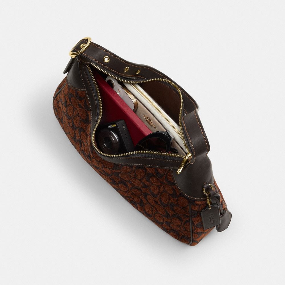 Coach Ella Small Shoulder Bag In Signature Chenille Gold Truffle