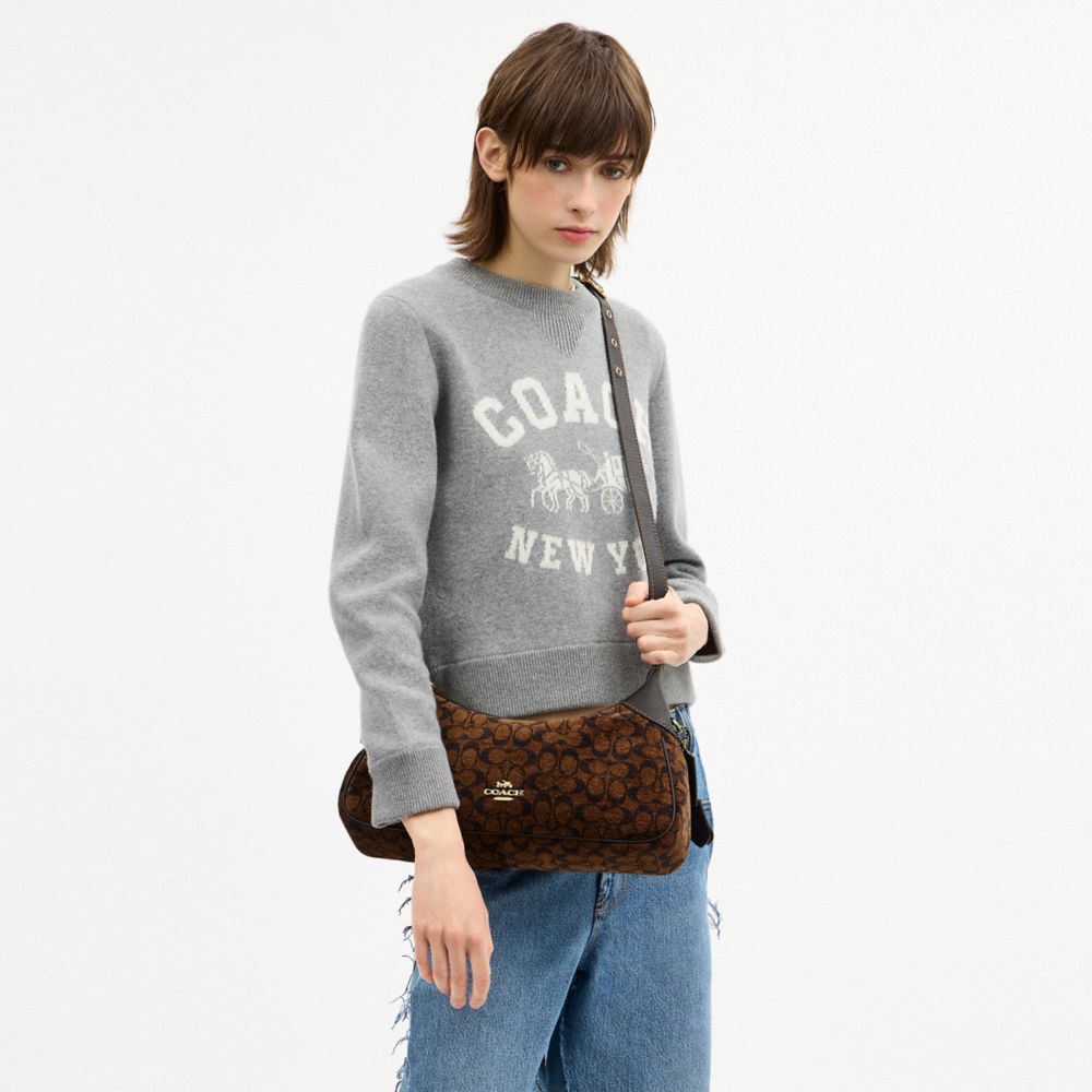 Coach Ella Small Shoulder Bag In Signature Chenille Gold Truffle
