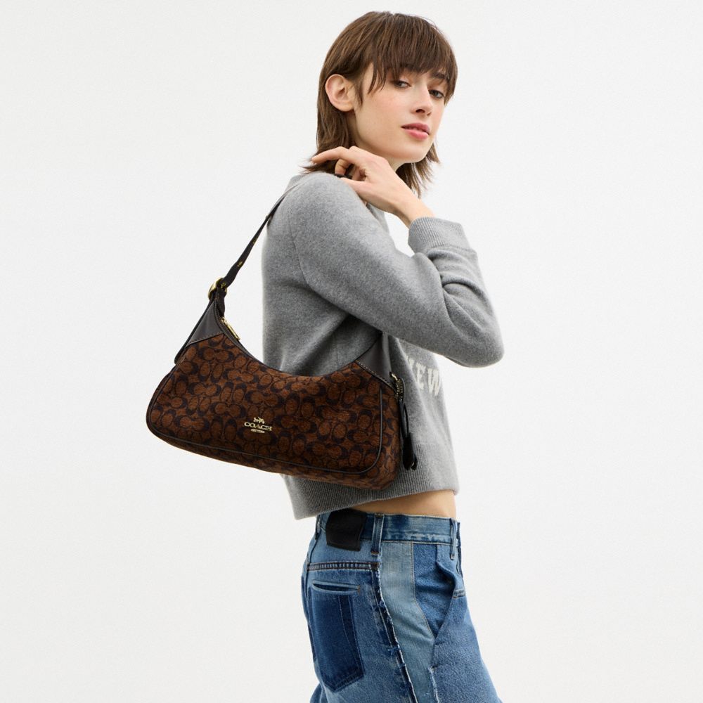 Coach Ella Small Shoulder Bag In Signature Chenille Gold Truffle