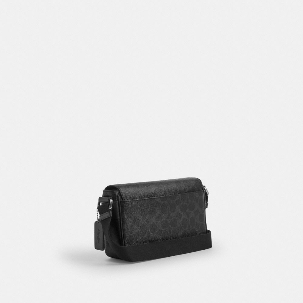 Coach Jack Small Flap Crossbody Bag In Signature Canvas Silver Black Signature