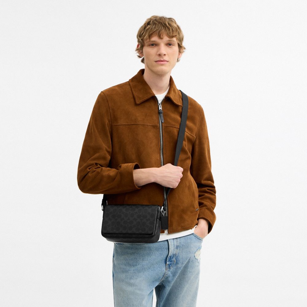 Coach Jack Small Flap Crossbody Bag In Signature Canvas Silver Black Signature