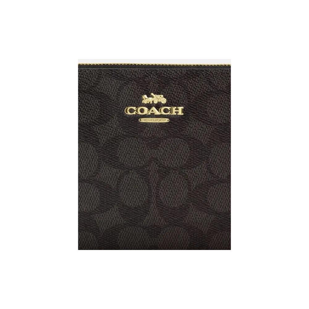 Coach Large Corner Zip Wristlet In SIgnature Canvas in Walnut Black