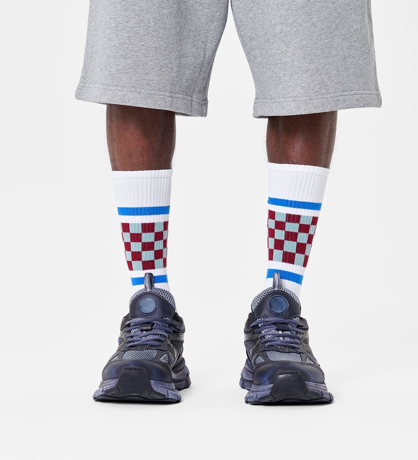 Happy Socks Unisex Checked Stripe Sneaker Crew Length Socks for Women and Men