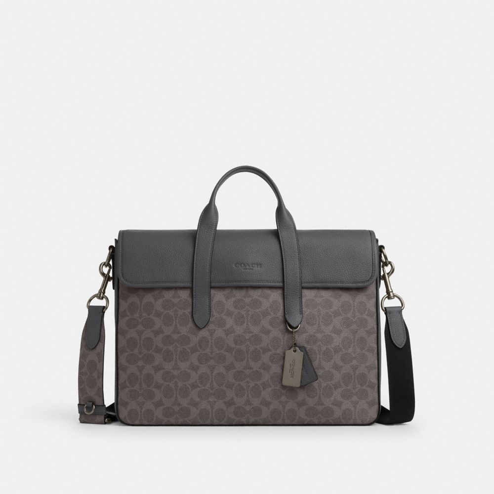 Coach Sullivan Portfolio Brief In Signature Canvas Gunmetal Grey Charcoal