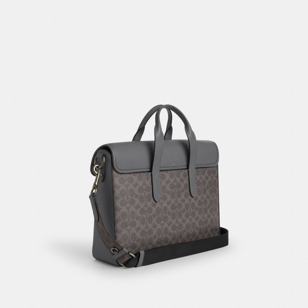 Coach Sullivan Portfolio Brief In Signature Canvas Gunmetal Grey Charcoal