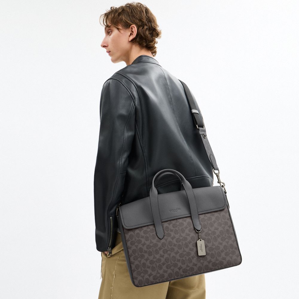 Coach Sullivan Portfolio Brief In Signature Canvas Gunmetal Grey Charcoal