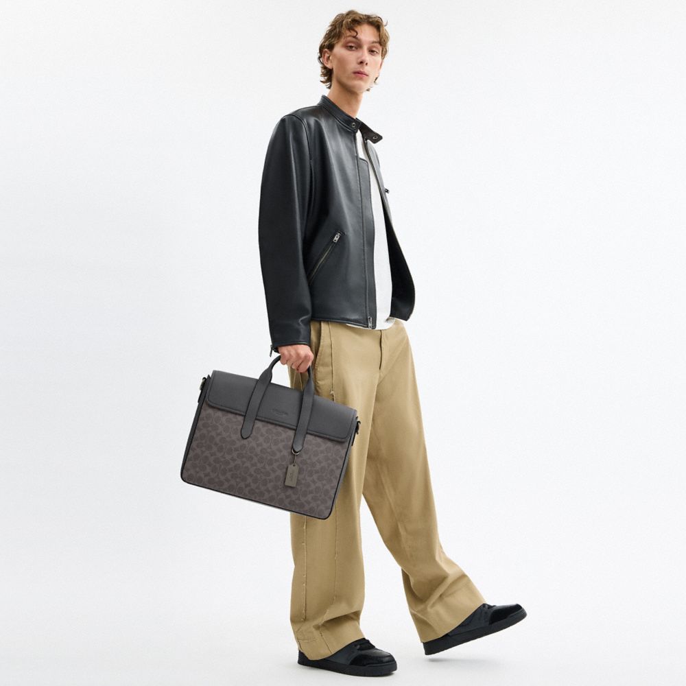 Coach Sullivan Portfolio Brief In Signature Canvas Gunmetal Grey Charcoal