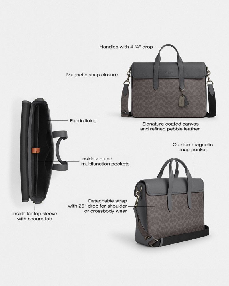 Coach Sullivan Portfolio Brief In Signature Canvas Gunmetal Grey Charcoal