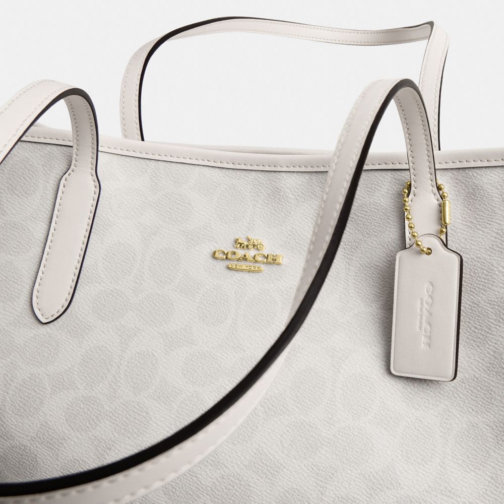 Coach City Tote Bag In Signature Canvas Gold White Chalk