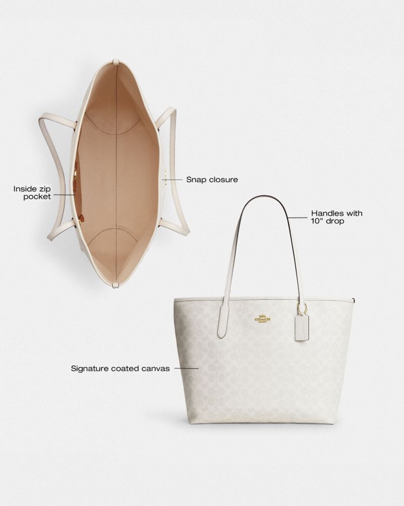 Coach City Tote Bag In Signature Canvas Gold White Chalk