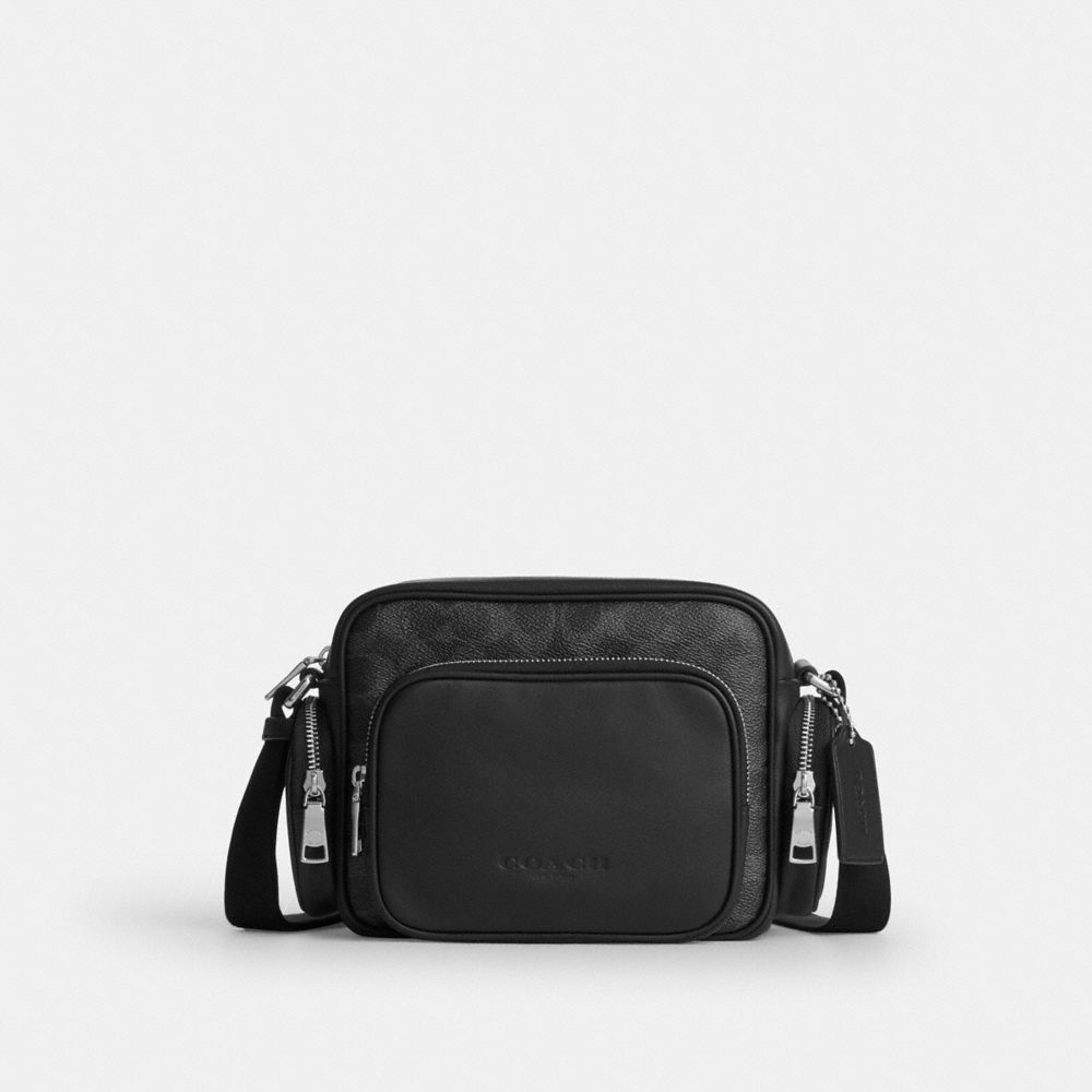 Coach Fletcher Crossbody Bag In Signature Canvas Silver Black Signature