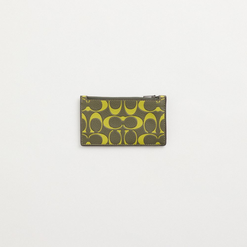 Coach Restored Zip Card Case In Signature Leather Army Green Key Lime