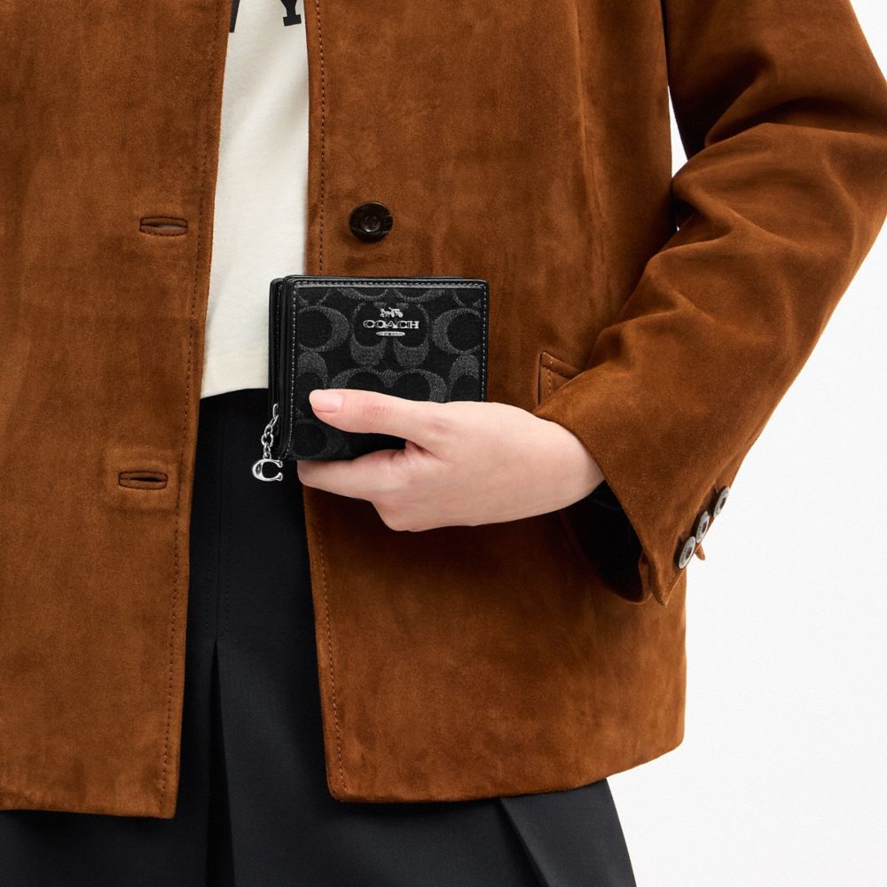 Coach Snap Wallet In Signature Denim Silver Black
