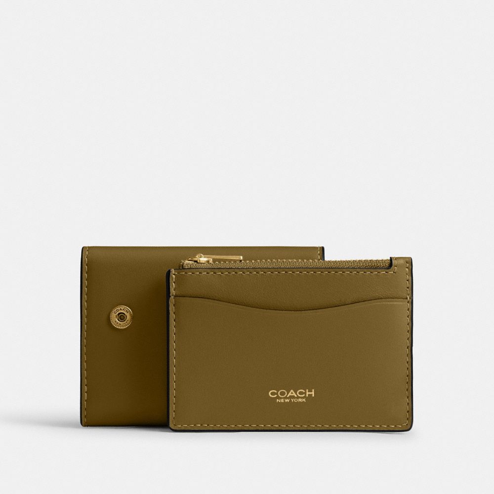 Coach Essential Card Holder Wallet Brass Muted Olive