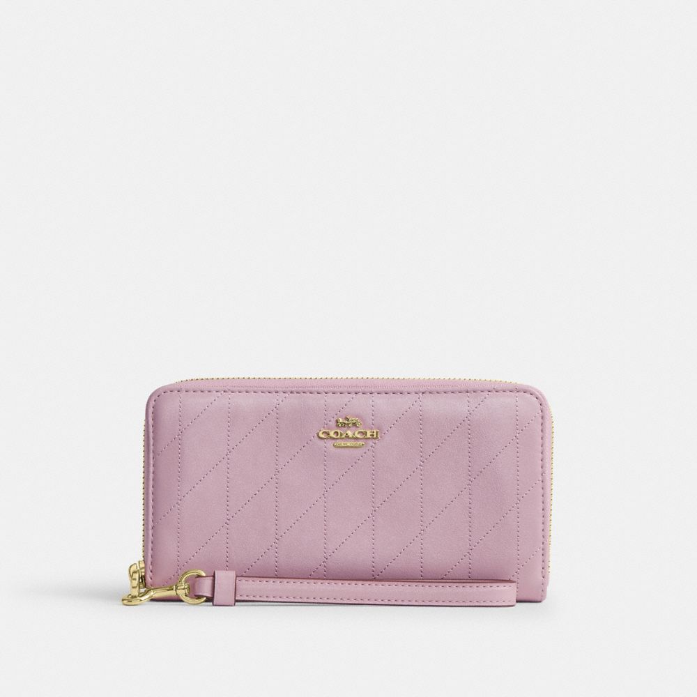 Coach Long Zip Around Wallet With Quilting Gold Carnation