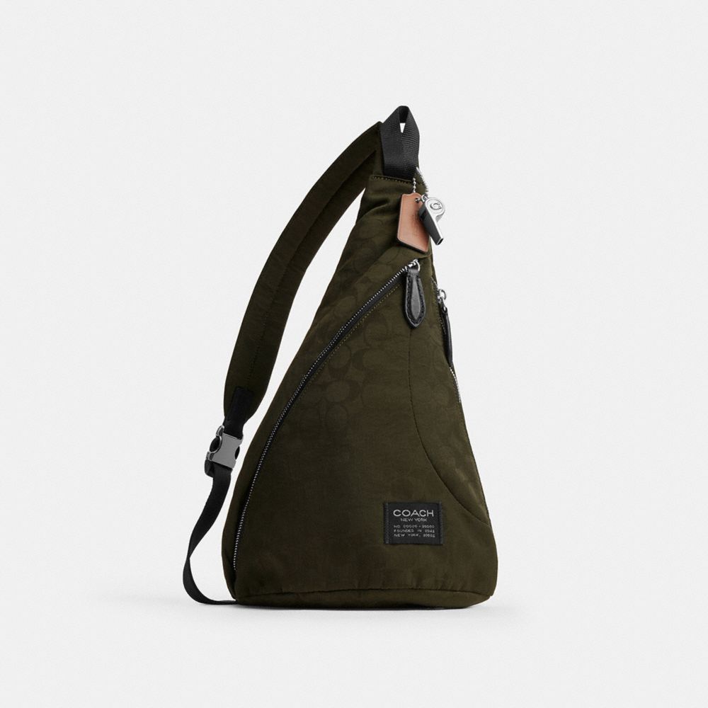 Coach Lachlan Sling In Signature Nylon Dark Moss