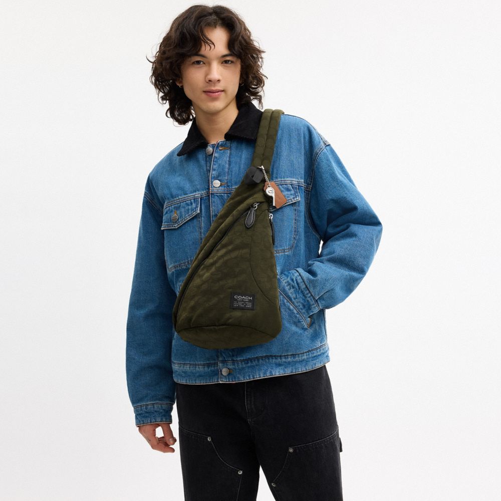 Coach Lachlan Sling In Signature Nylon Dark Moss