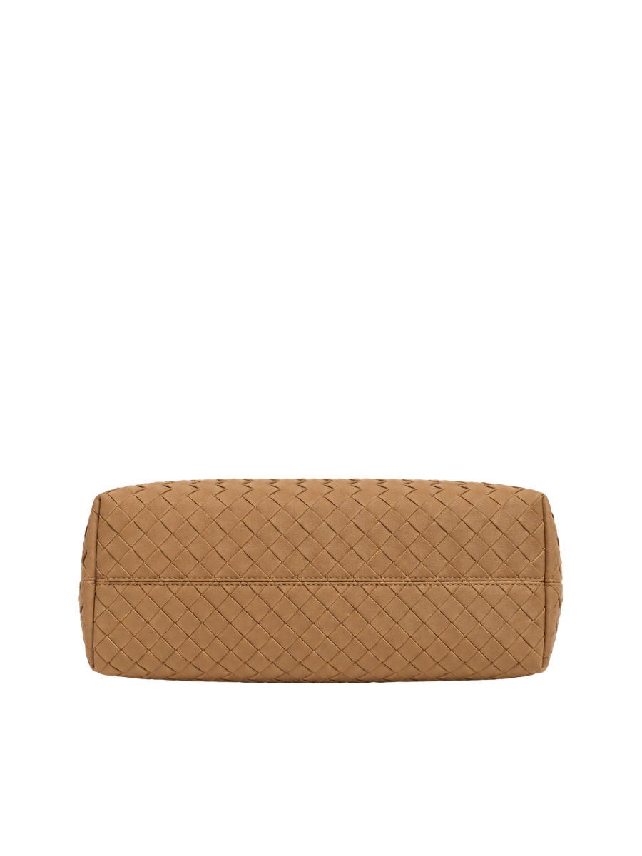 Sia- Ladies Woven Tote Bag , Faux Leather | Caramel