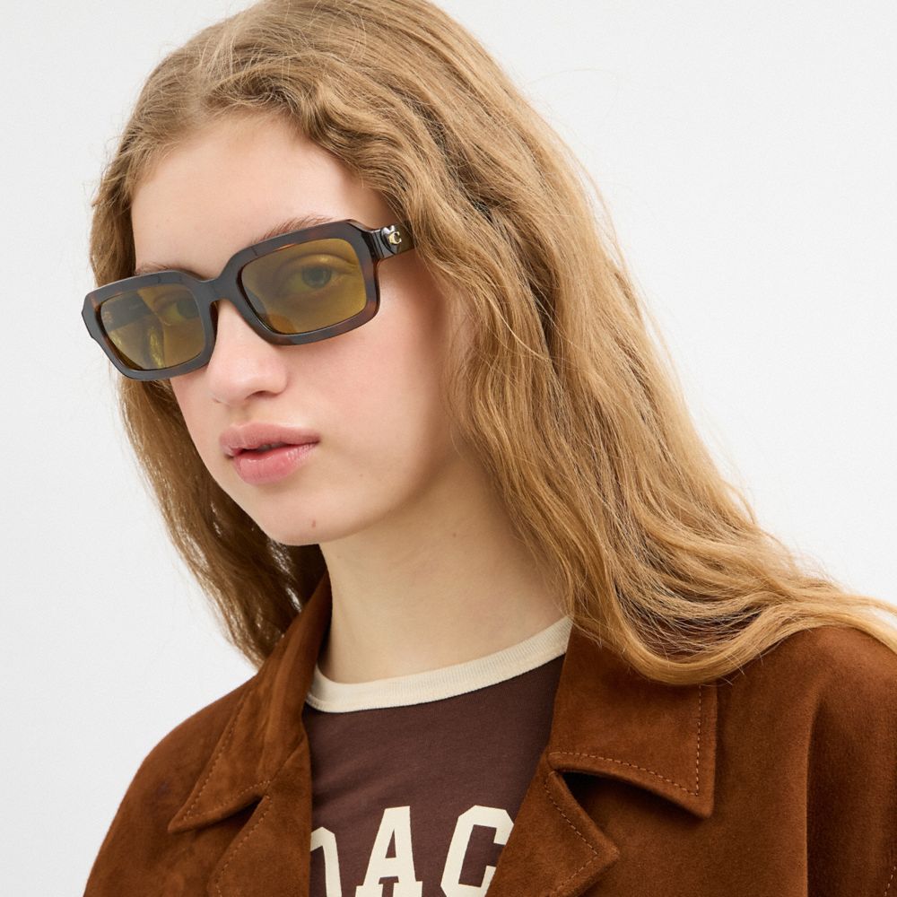 Coach C Heart Narrow Square Sunglassses Dark Tortoise