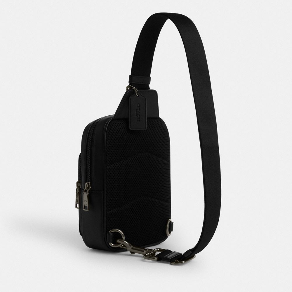 Coach Racer Sling Pack In Signature Canvas Gunmetal Tan Black