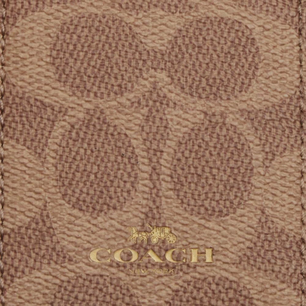 Coach Id Lanyard In Signaure Canvas Gold Tan Brown