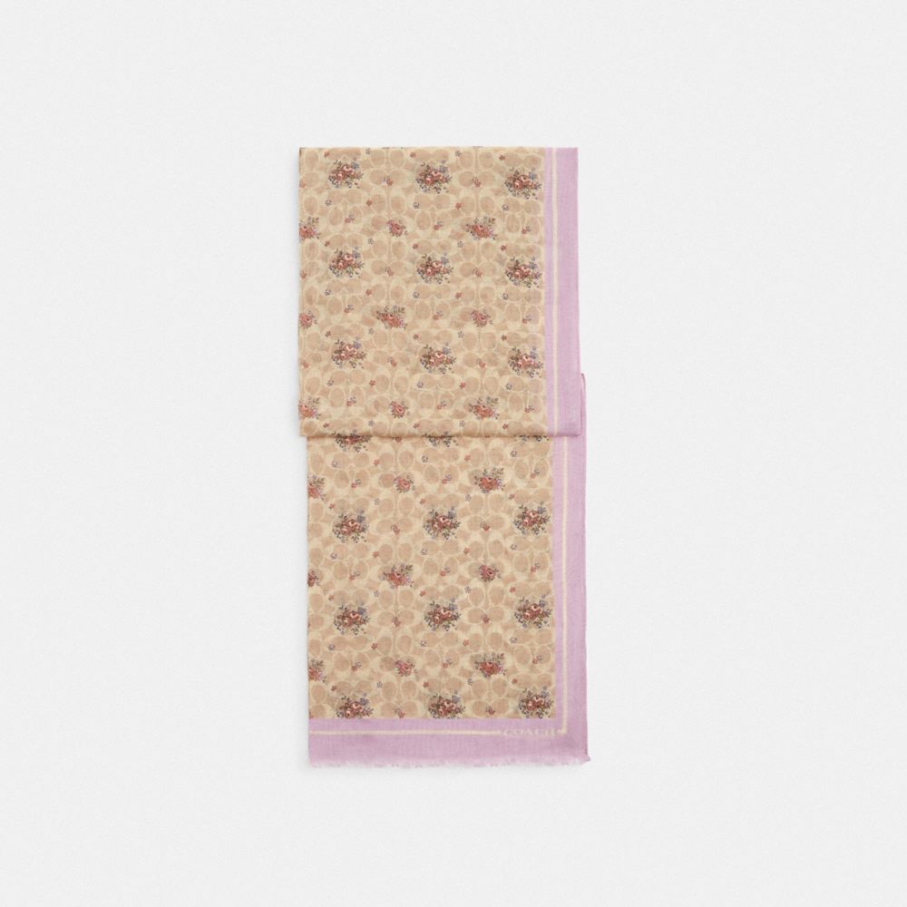 Coach Signature Spring Blossom Print Oblong Scarf Sand Lilac
