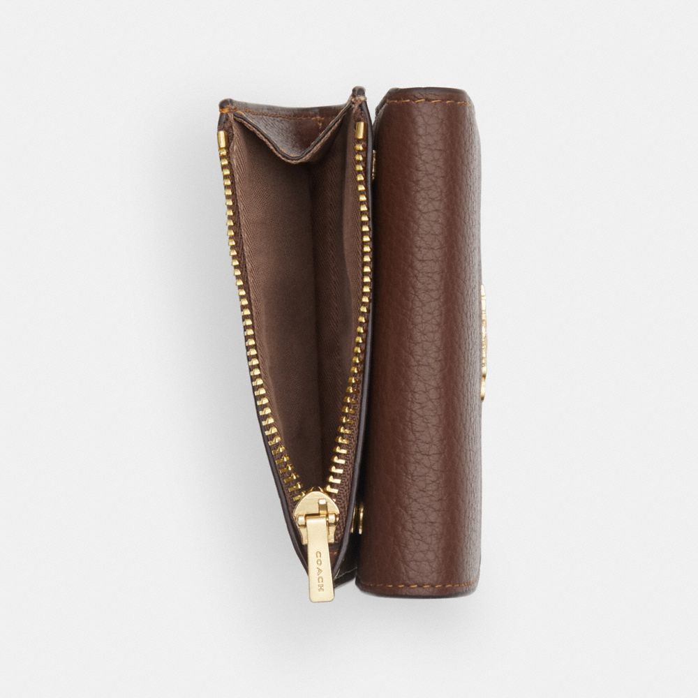 Coach Card Holder Wallet In Signature Canvas Gold Tan Brown