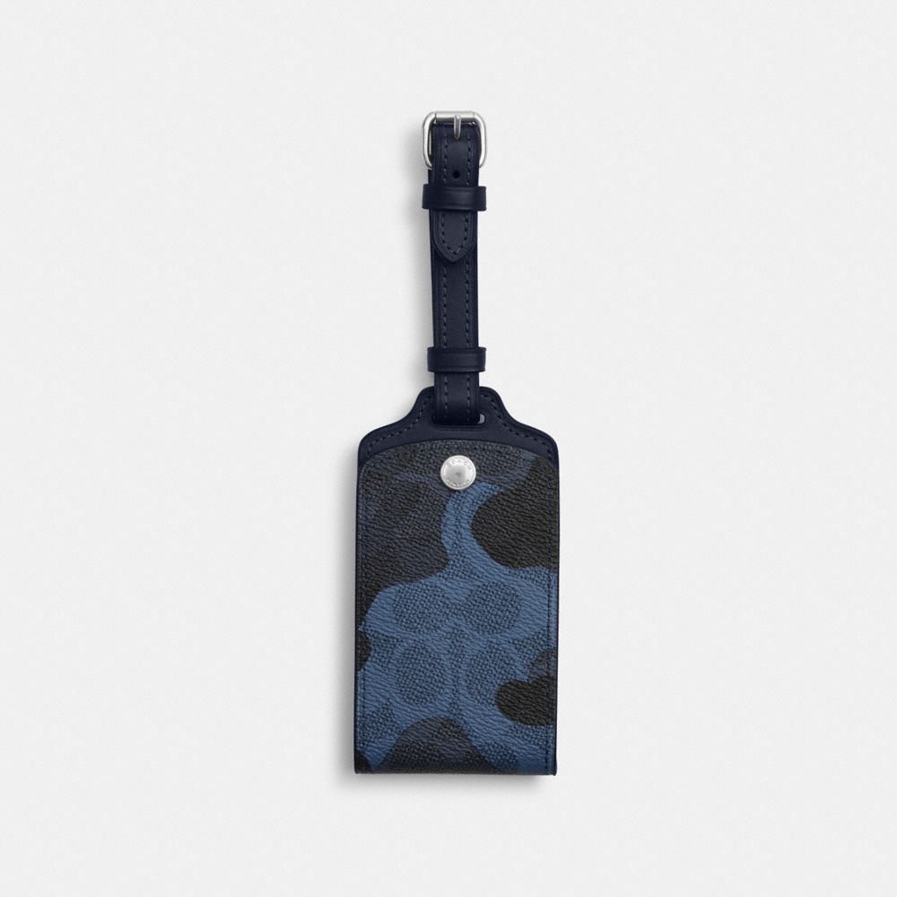 Coach Luggage Tag In Signature Camo Print Silver Blue Multi