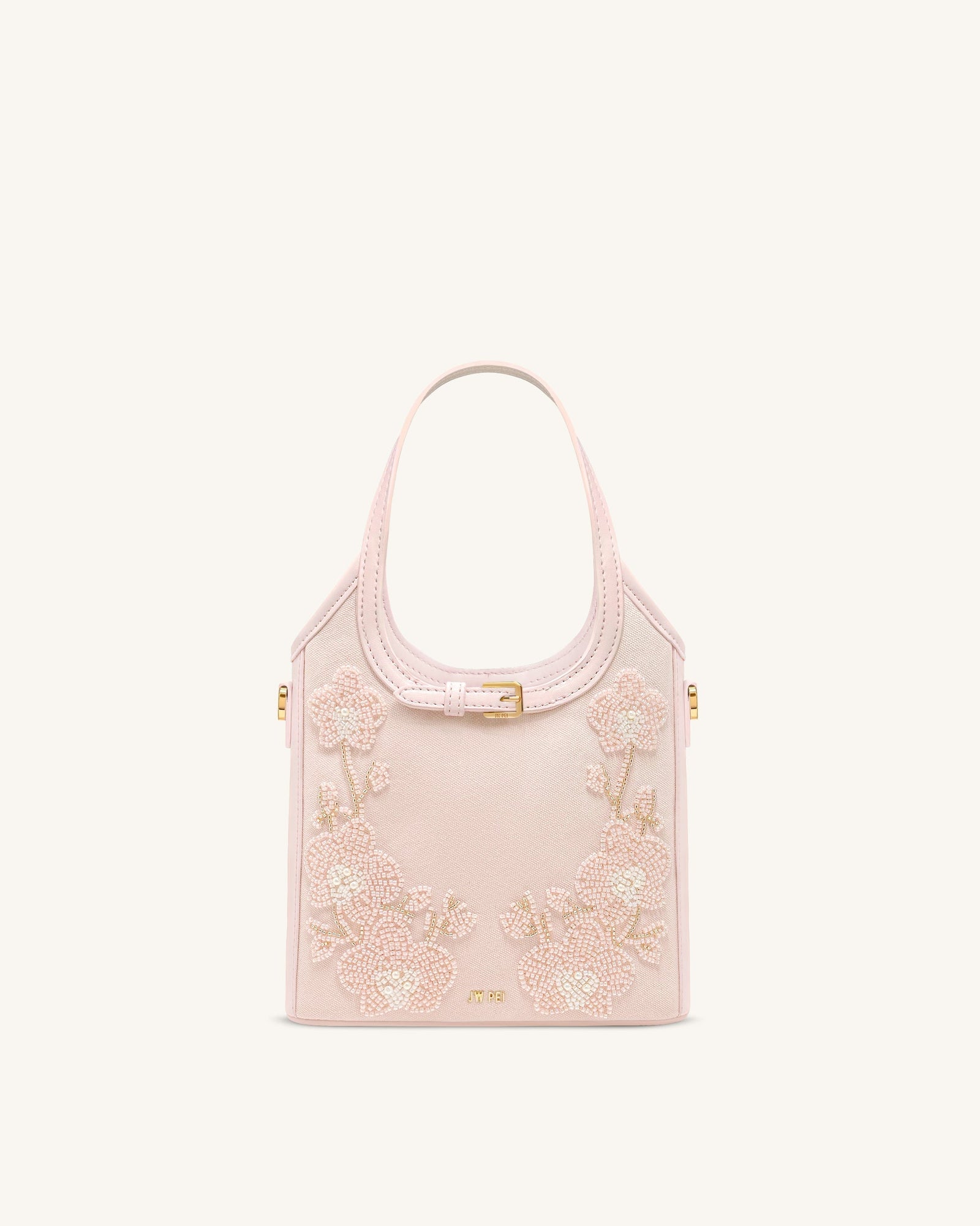 Brooke Mini Belted Embellished Orchid Beaded Top Handle Bag - Ivory