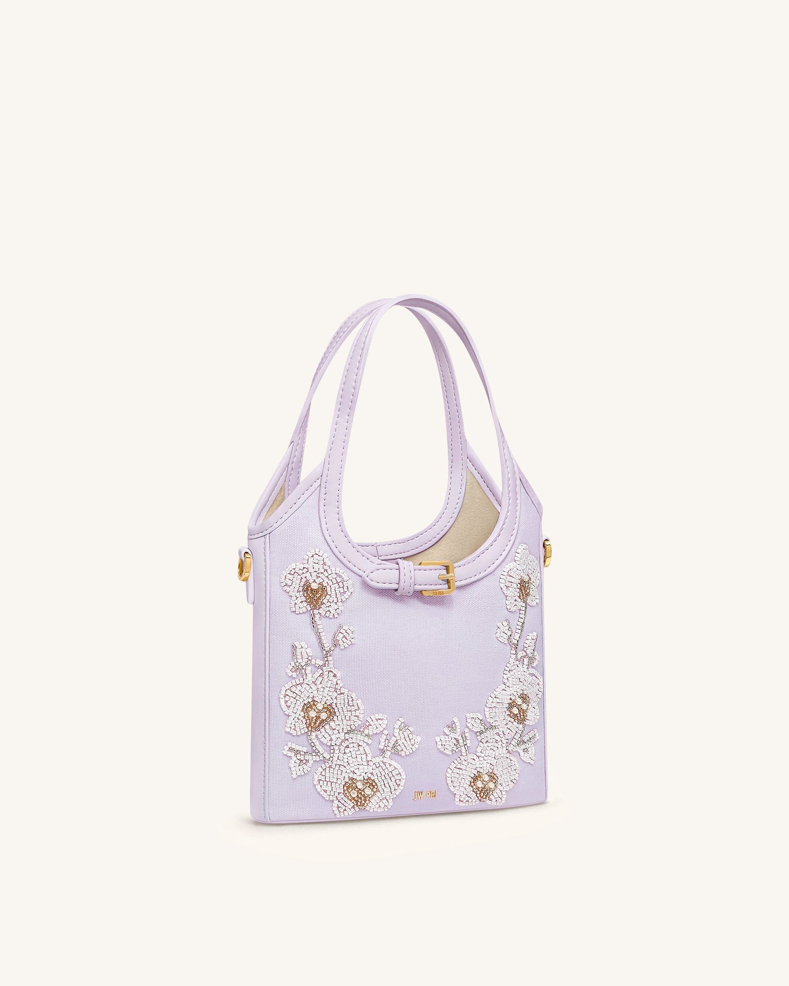 Brooke Mini Belted Embellished Orchid Beaded Top Handle Bag - Ivory