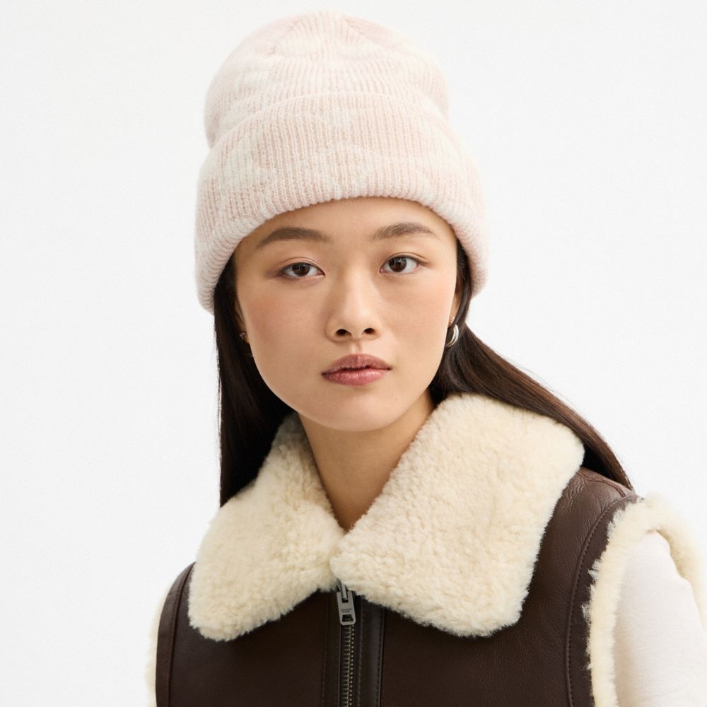 Coach Signature Knit Beanie Chalk