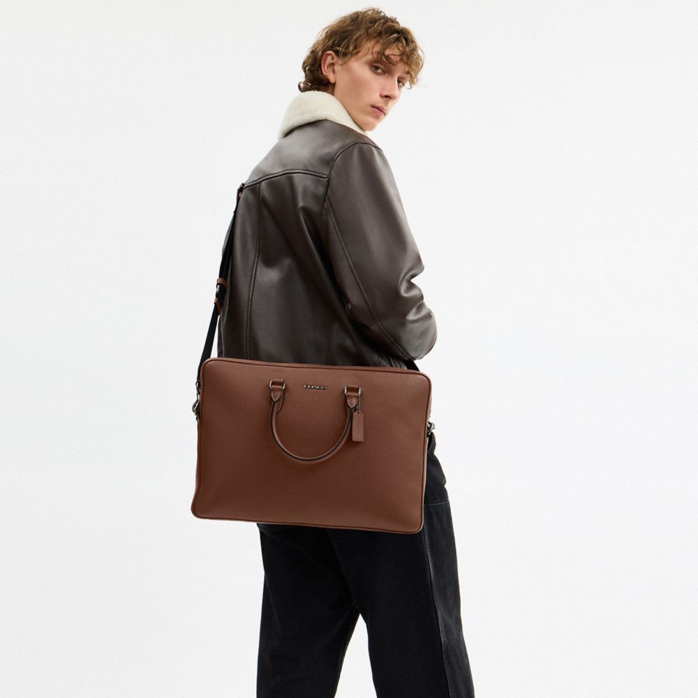 Coach Ethan Large Brief Gunmetal Saddle