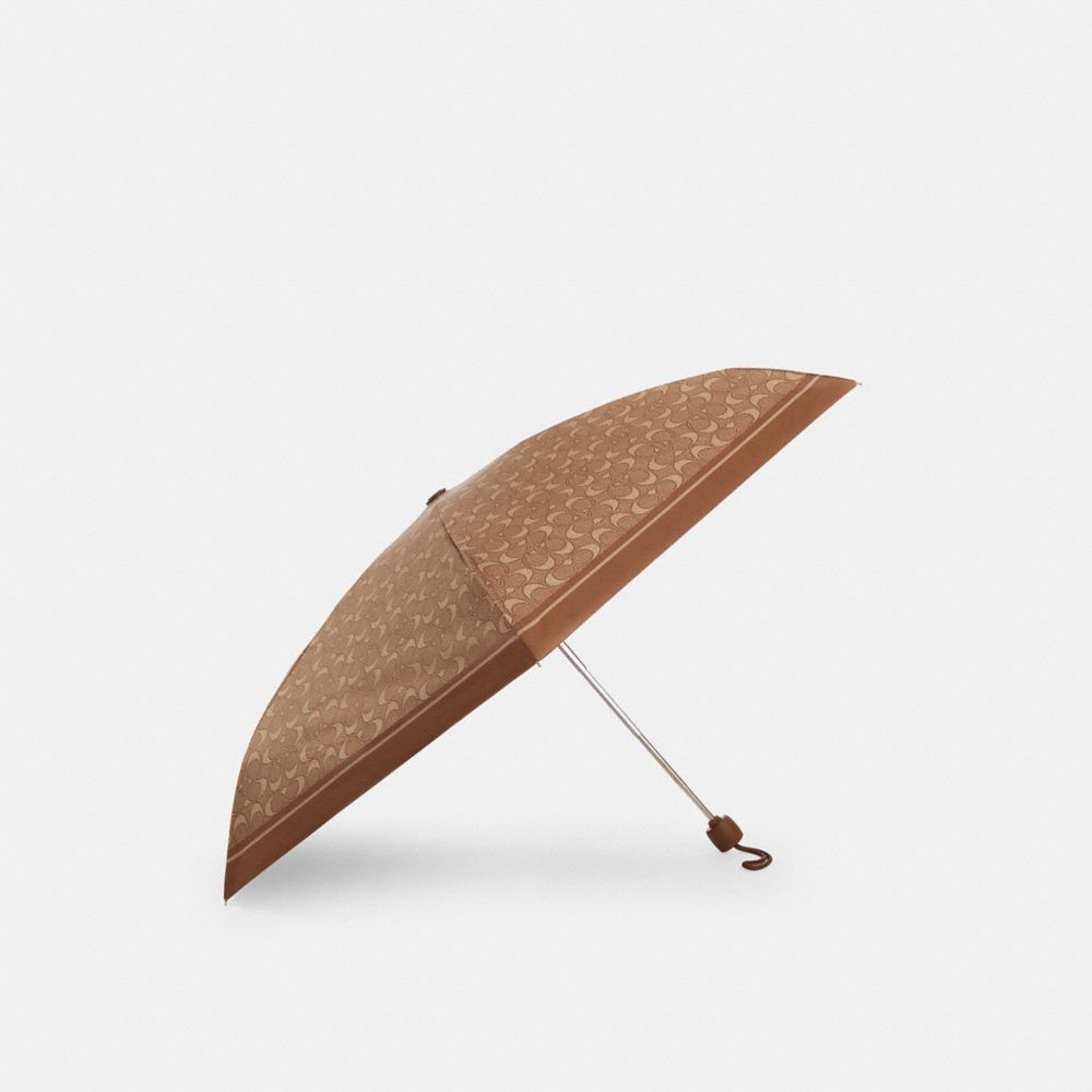 Coach Uv Protection Mini Umbrella In Signature Print Silver Tan Brown