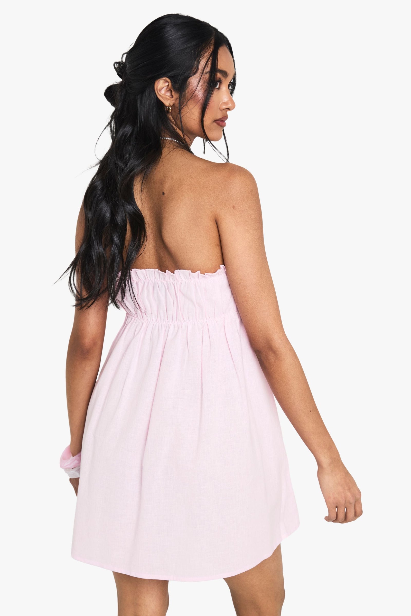 Linen Shirred Bandeau Mini Dress