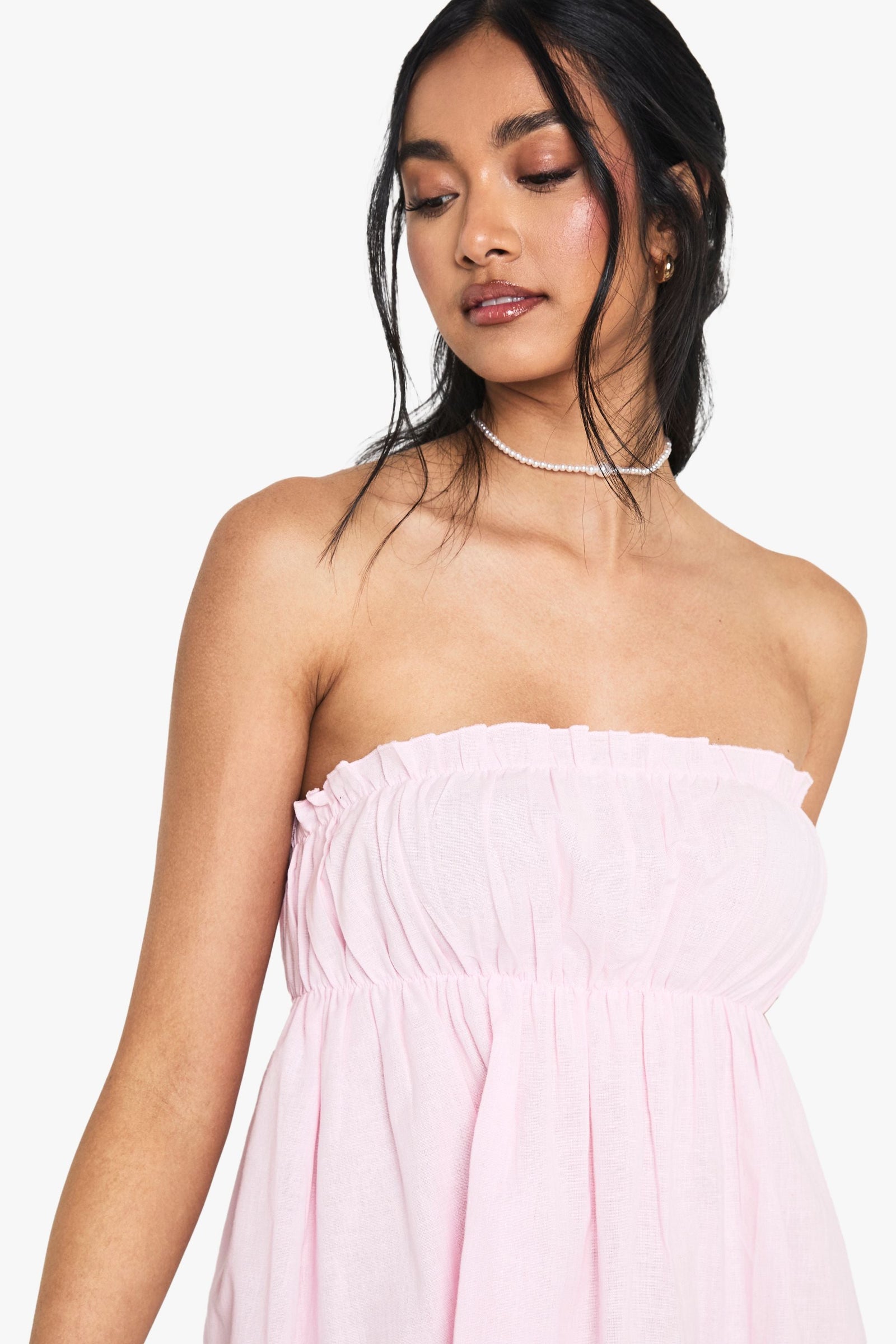 Linen Shirred Bandeau Mini Dress