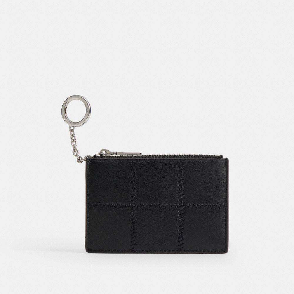Coach Zip Card Case With Key Ring In Upcrafted Leather Black