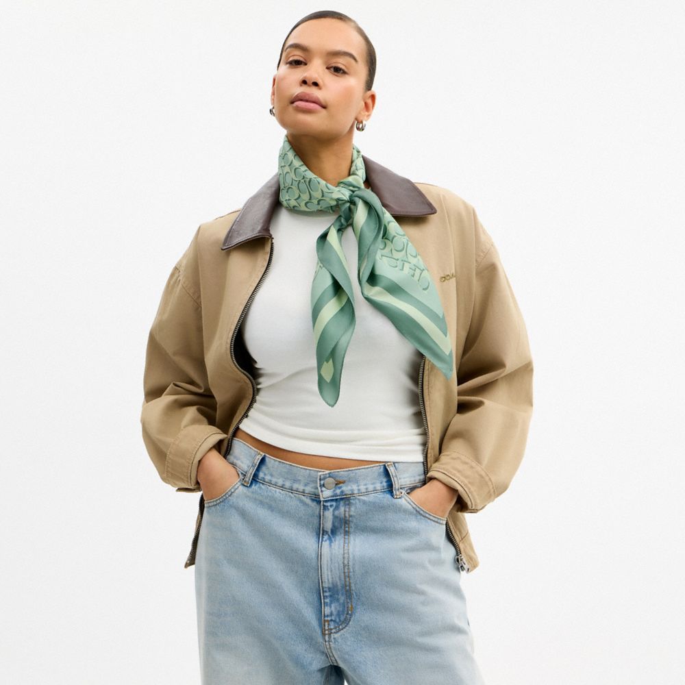 Coach Signature Silk Square Scarf Mint