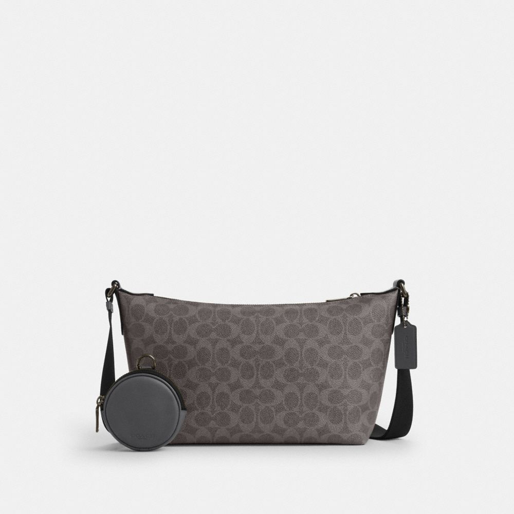 Coach Small Finn Crossbody Bag With Pouch In Signature Canvas Gunmetal Grey Charcoal