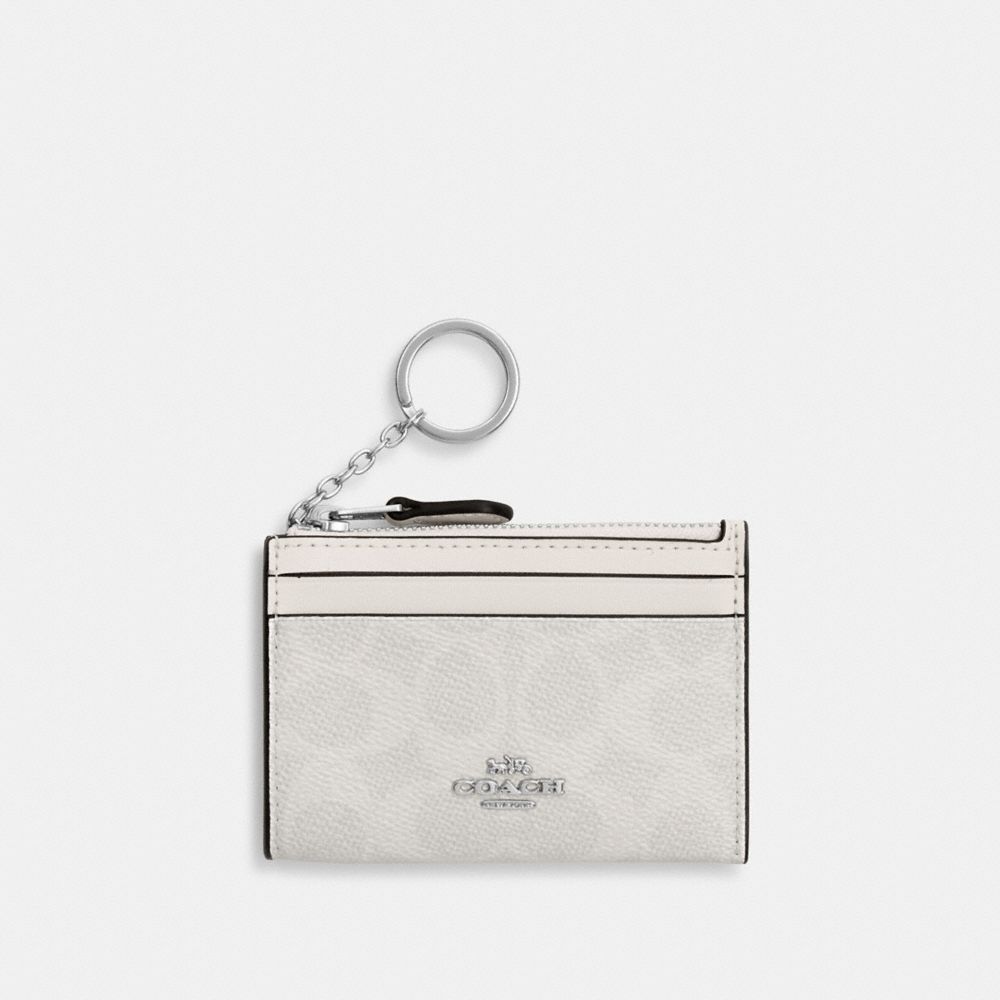 Coach Mini Skinny Id Case In Signature Canvas Silver White Chalk