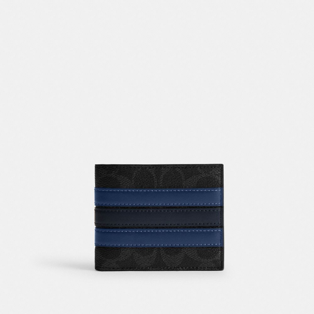 Coach Id Billfold Wallet In Signature Canvas With Varsity Stripe Black
