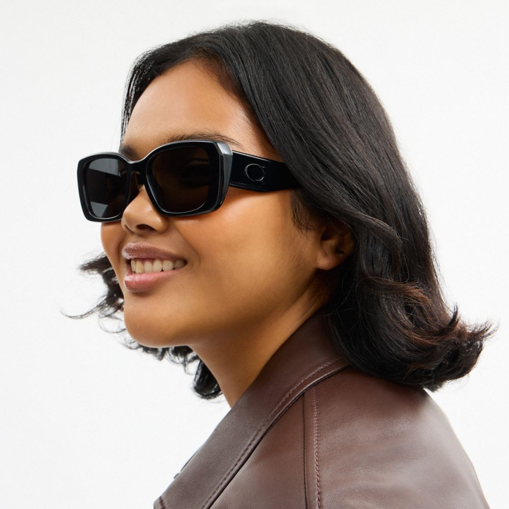 Coach Maxi Sculpted C Oversized Rectangle Sunglasses Black