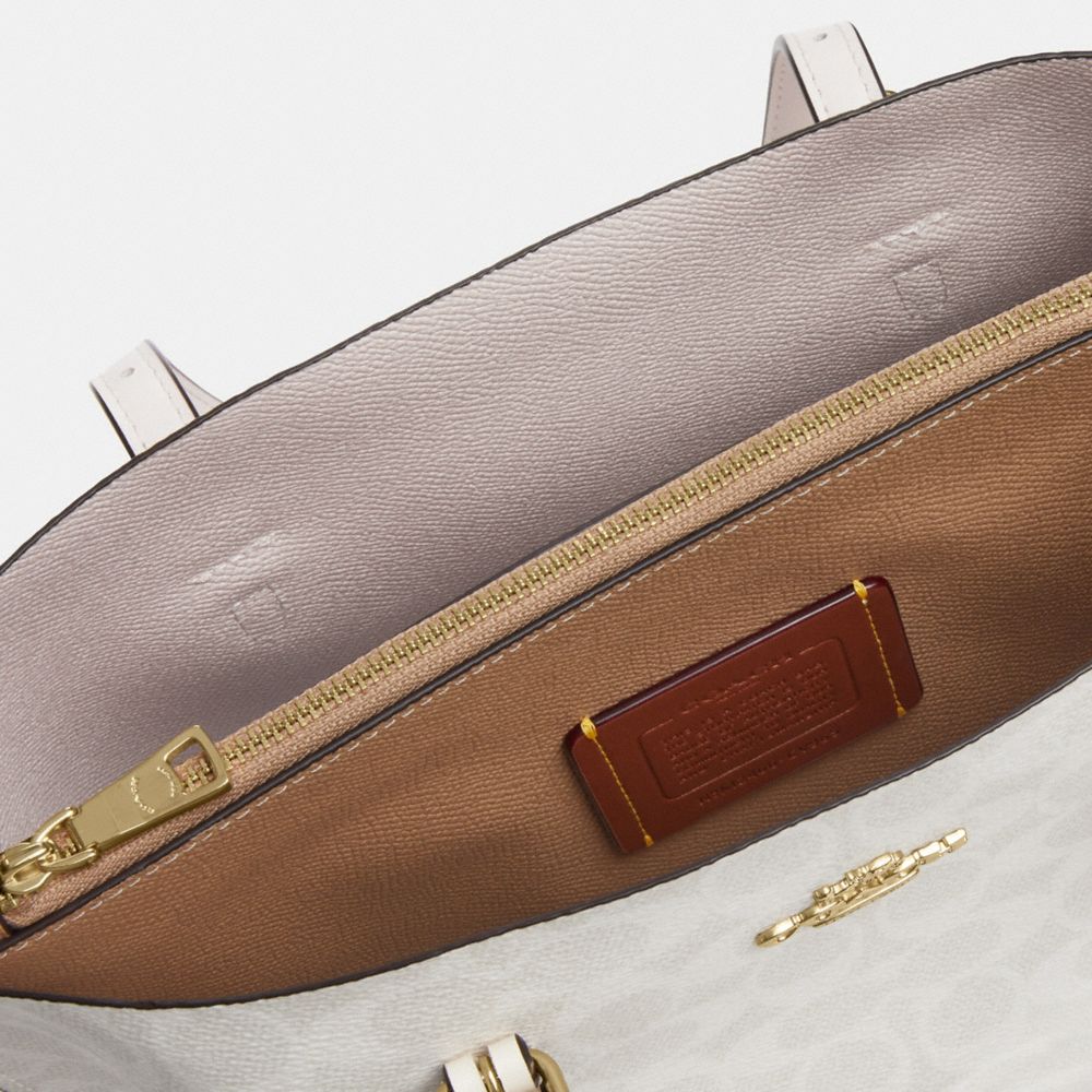 Coach Mollie Tote Bag 25 In Signature Canvas Gold White Chalk