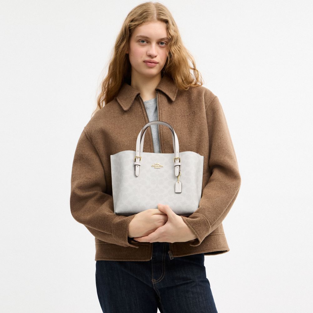 Coach Mollie Tote Bag 25 In Signature Canvas Gold White Chalk