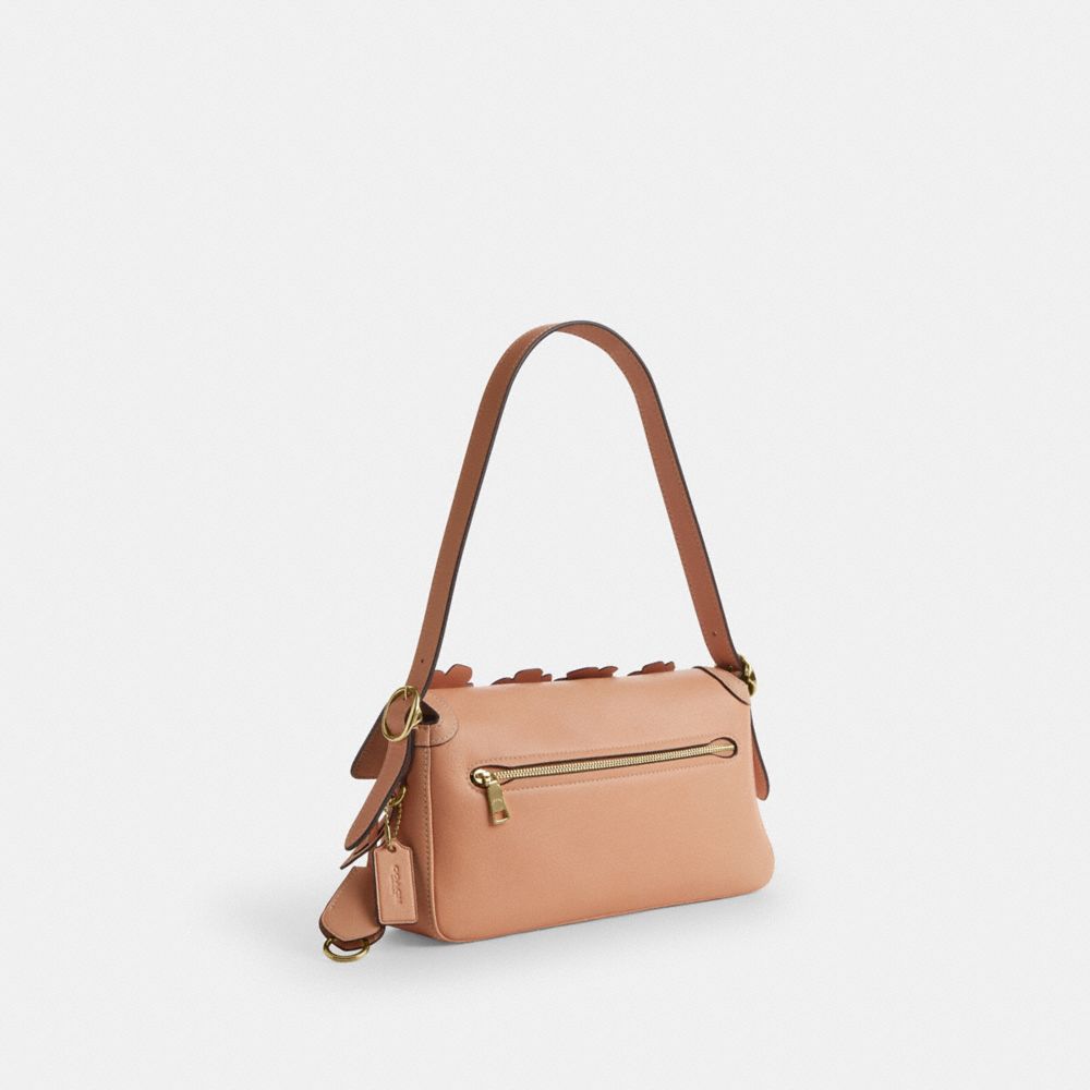 Coach Etta Small Flap Shoulder Bag With Floral Applique Gold Light Pink