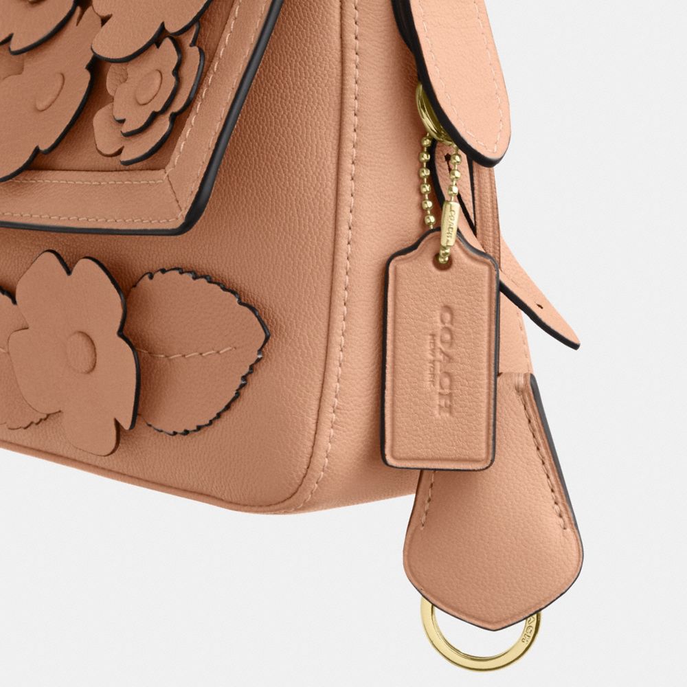 Coach Etta Small Flap Shoulder Bag With Floral Applique Gold Light Pink