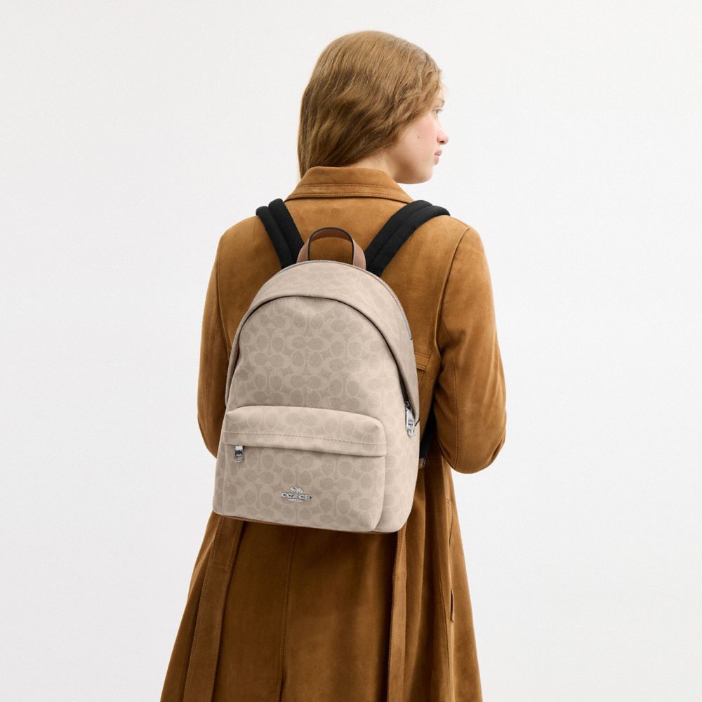Coach Taylor Small Backpack In Signature Canvas Silver Sand Taupe