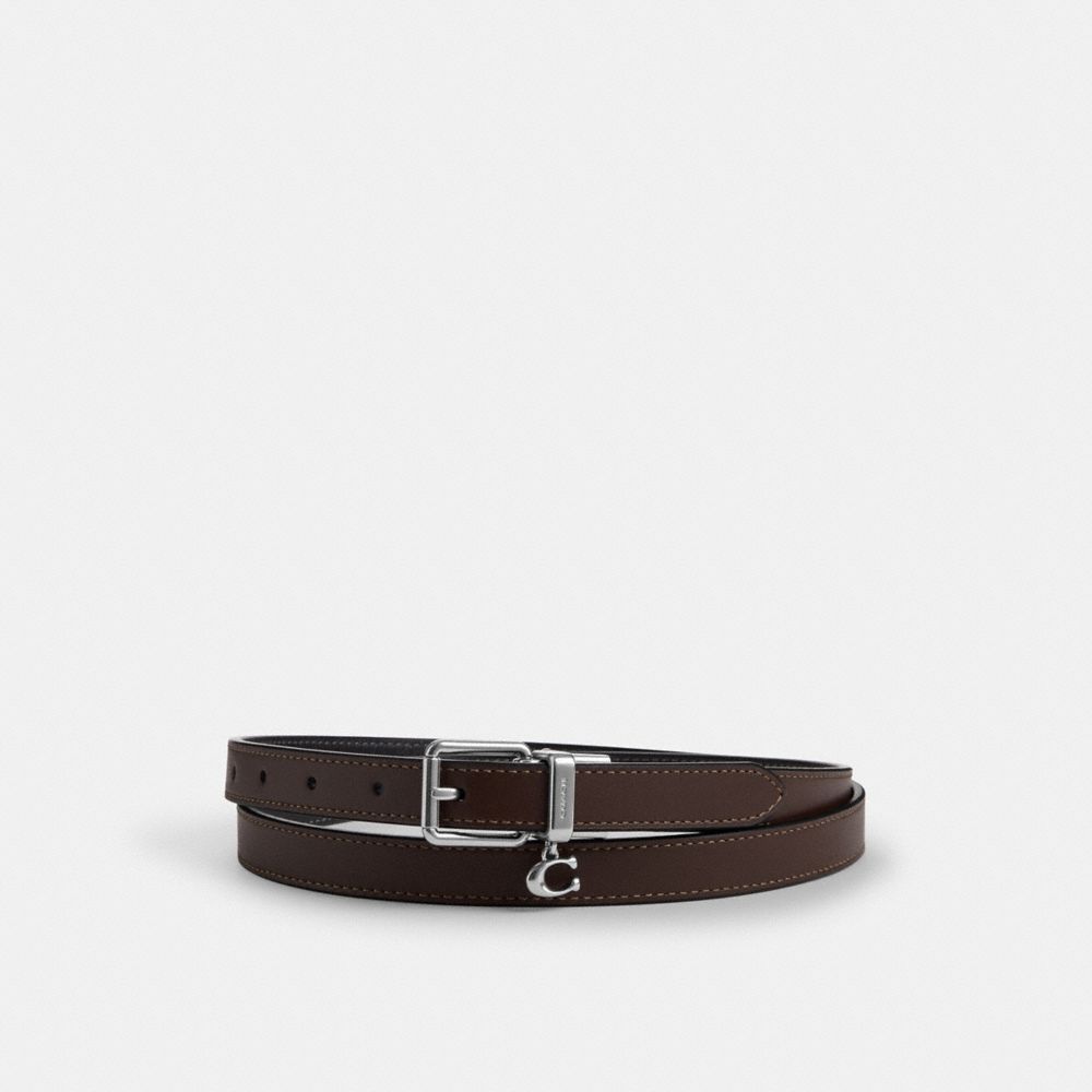 Coach Roller Buckle Cut To Size Reversible Belt With Charm, 18 Mm Silver Black Maple
