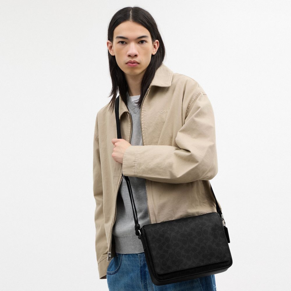 Coach Jack Messenger Bag In Signature Canvas Silver Black Signature