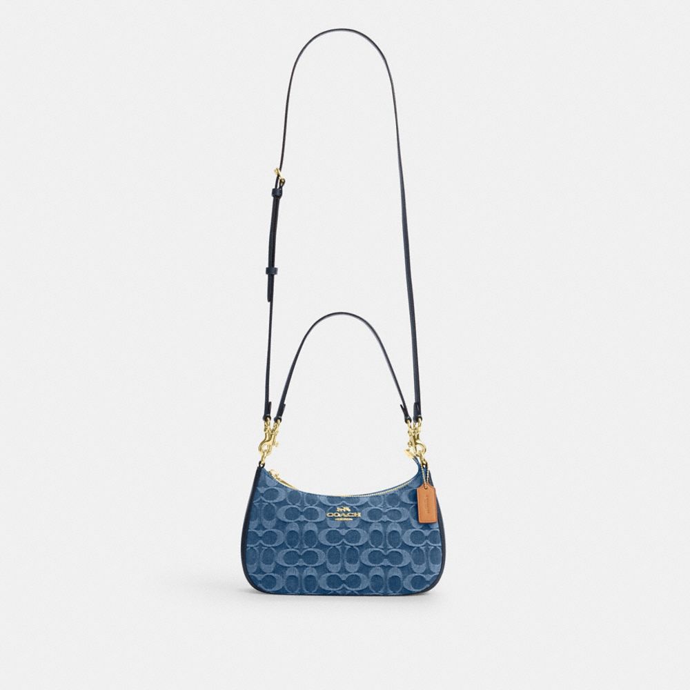 Coach Teri Shoulder Bag In Signature Denim Gold Indigo